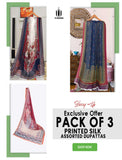 Assorted Dupatta's Silk Printed -Pack of 3